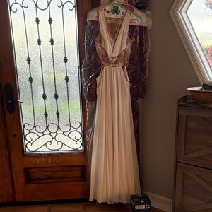 BCBGMaxAzria Cream and Tan Maxi Dress